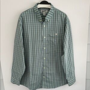 Duluth Trading Co Green Plaid Button Down Coolmax Shirt XL Relaxed Fit